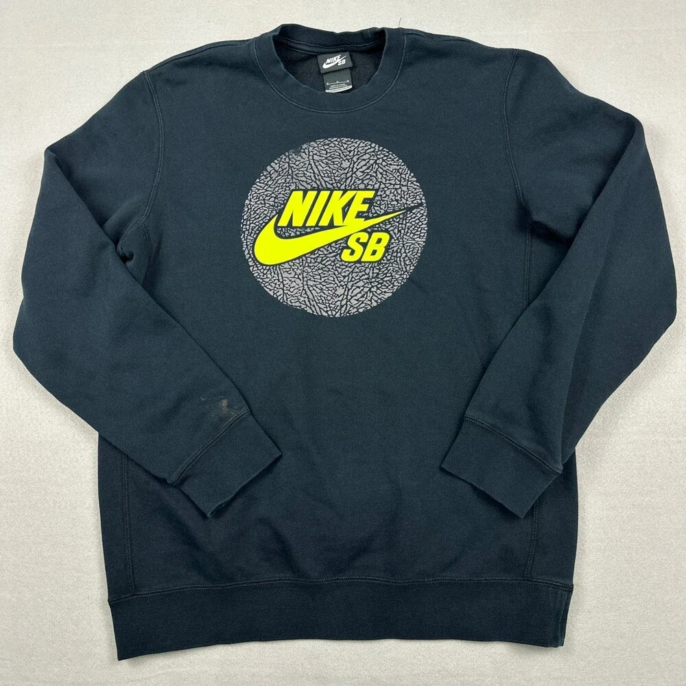 Nike SB Sweatshirt Men Medium Black Solid Pullover Skateboard Swoosh M *